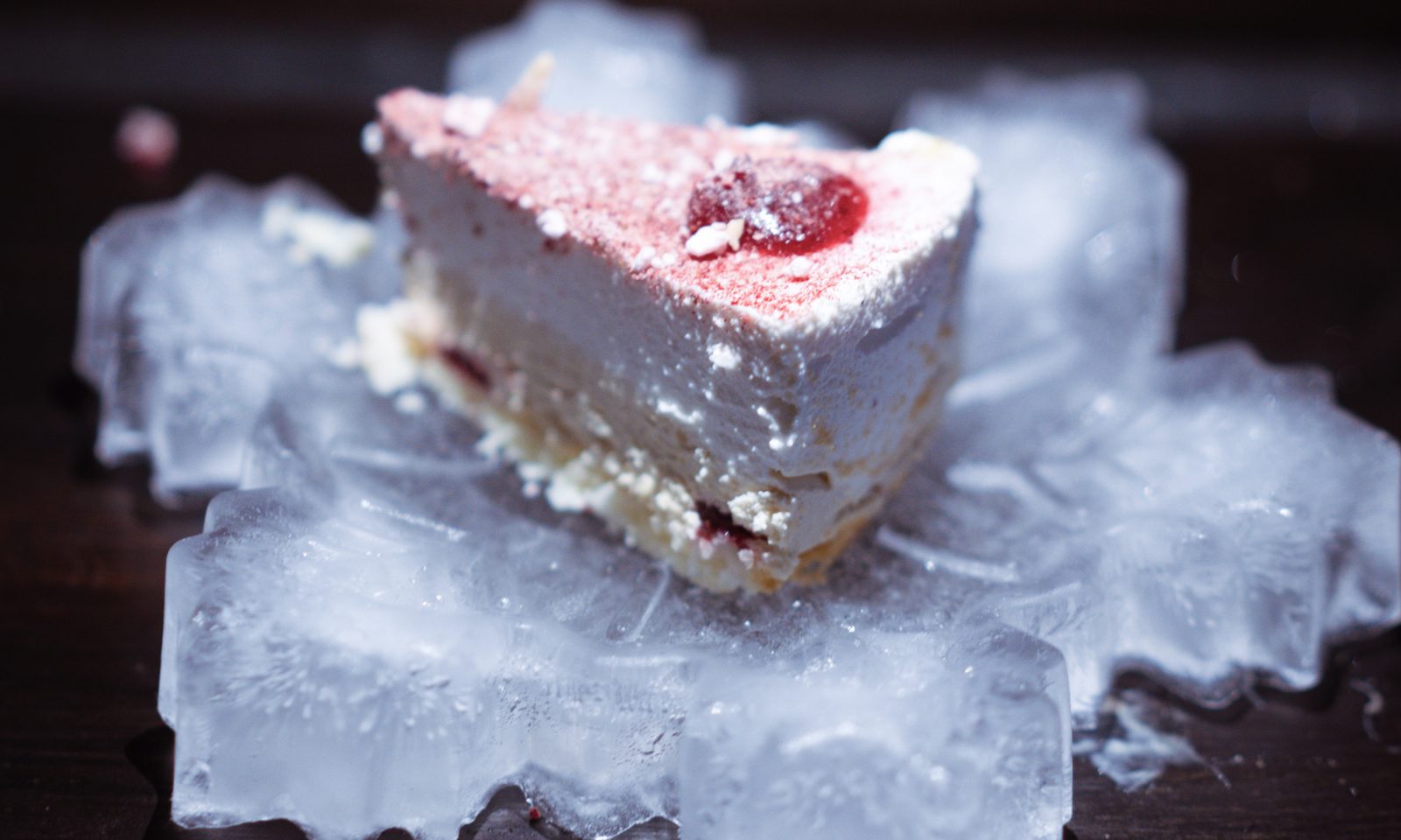 Dessert on a ice plate in the Ice Restaurant