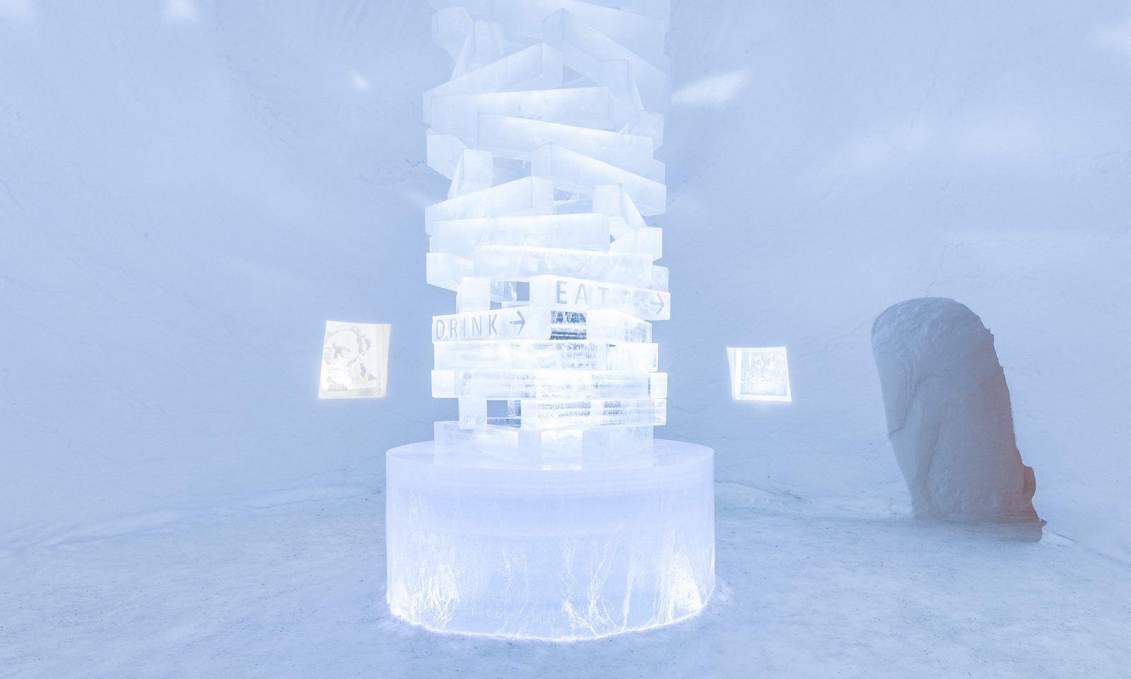 Signs made out of ice in the Ice hotel