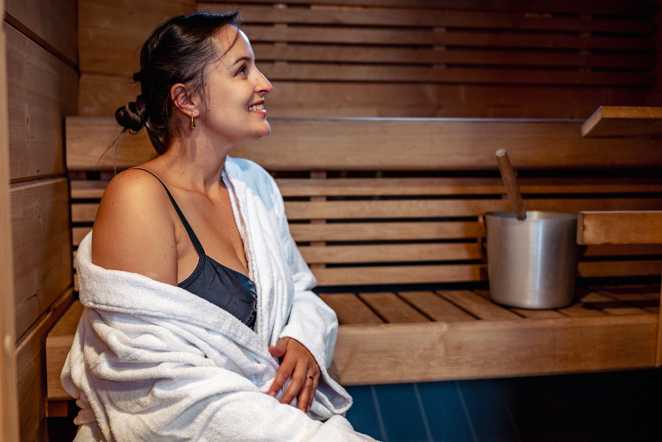 A woman enjoying finnish sauna