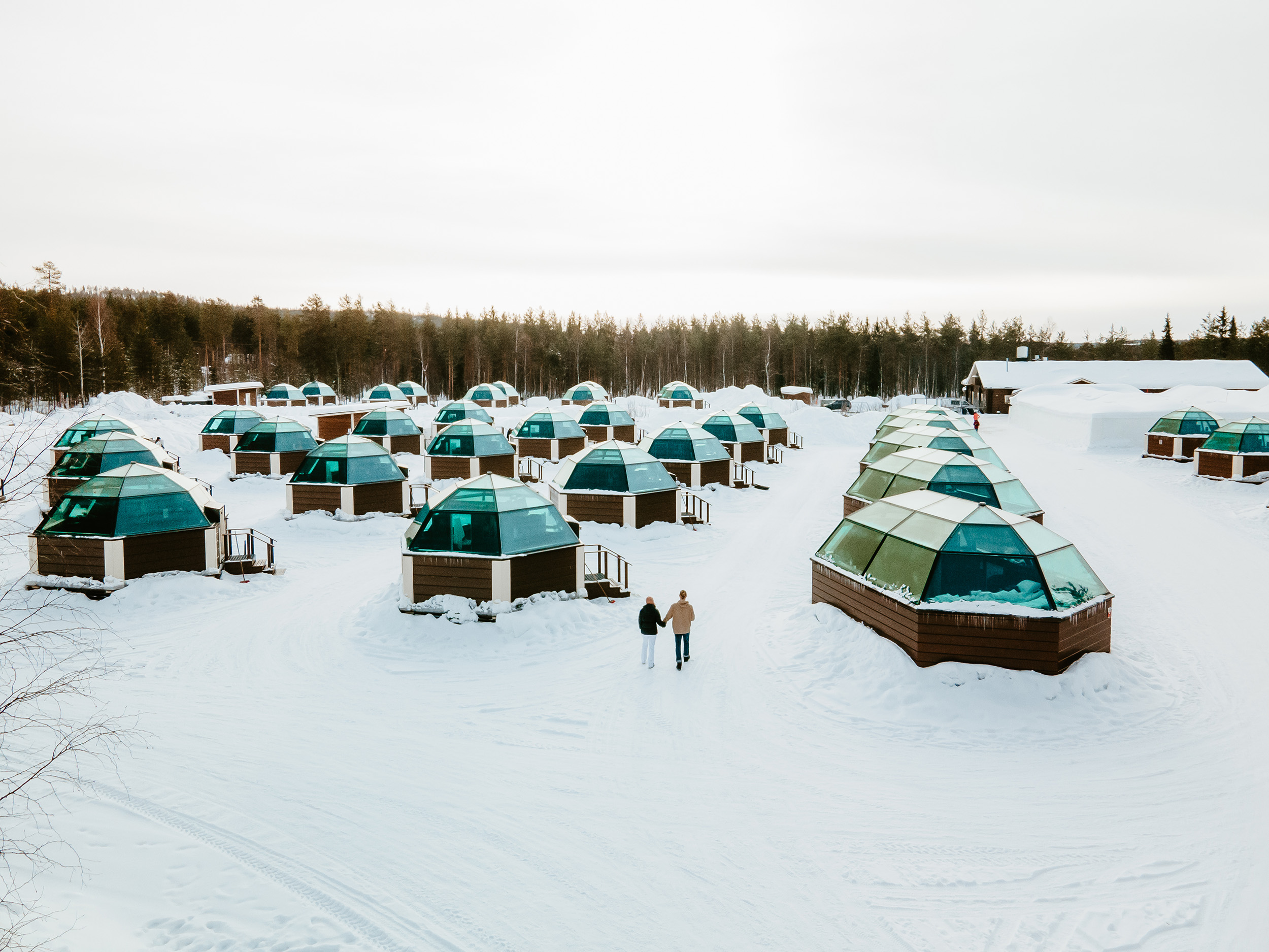 Glass igloos in early winter