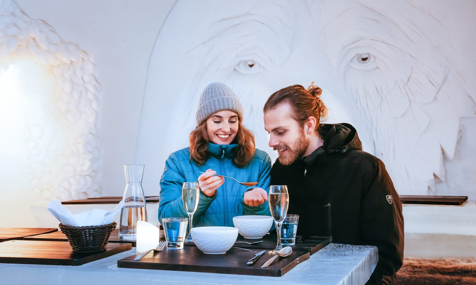 Two people eating in the Ice Restaurant