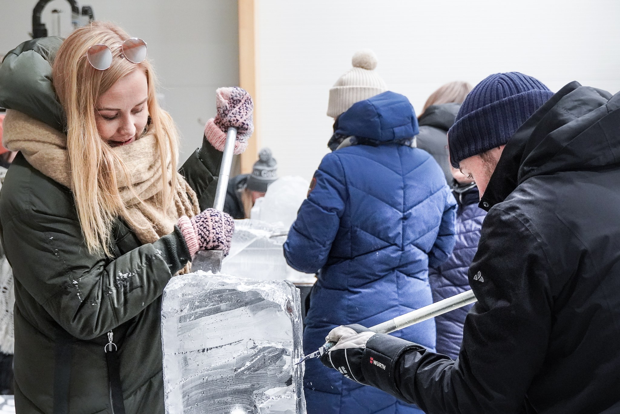 People doing ice sculpting