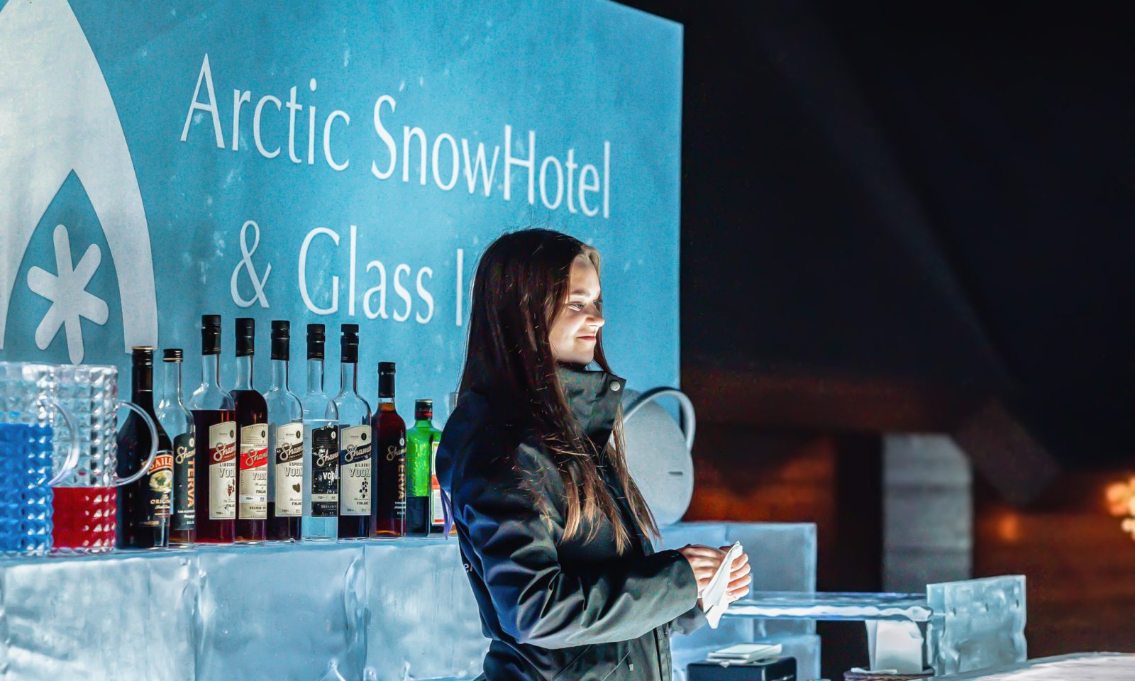 A waitress in the Pop-up Ice Bar