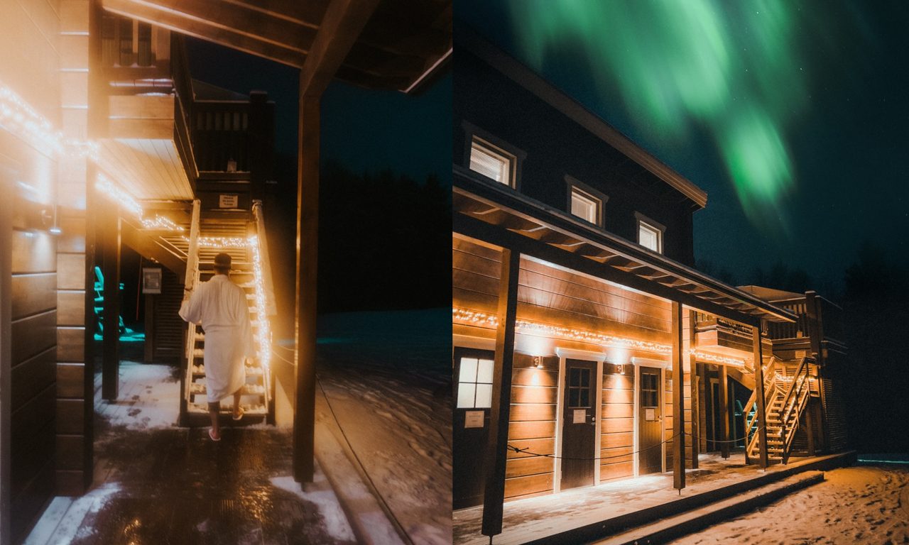 Sauna and jacuzzis under the northern lights