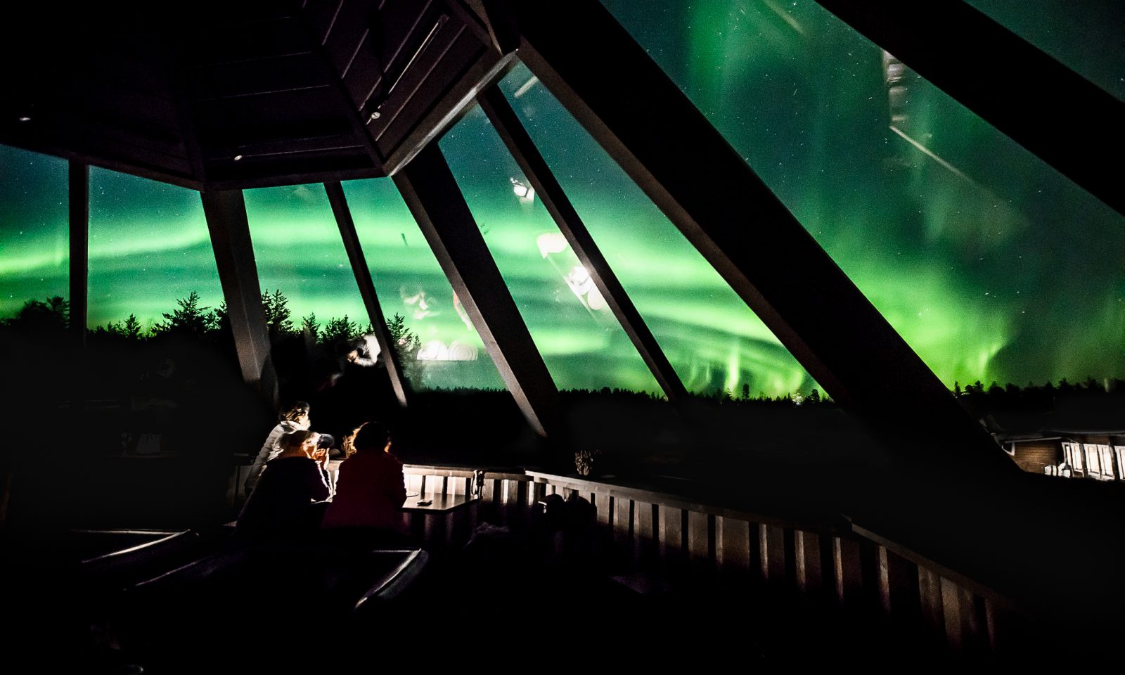 Northern lights seen from the Sky Bar in Rovaniemi