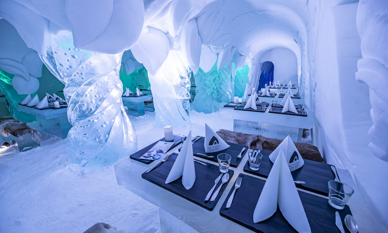 Decorative ice pillars in the Ice Restaurant