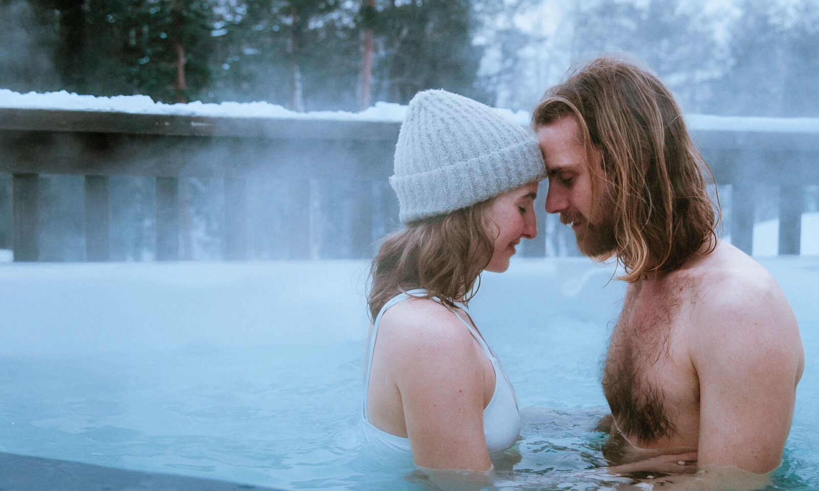A couple in outdoor jacuzzi