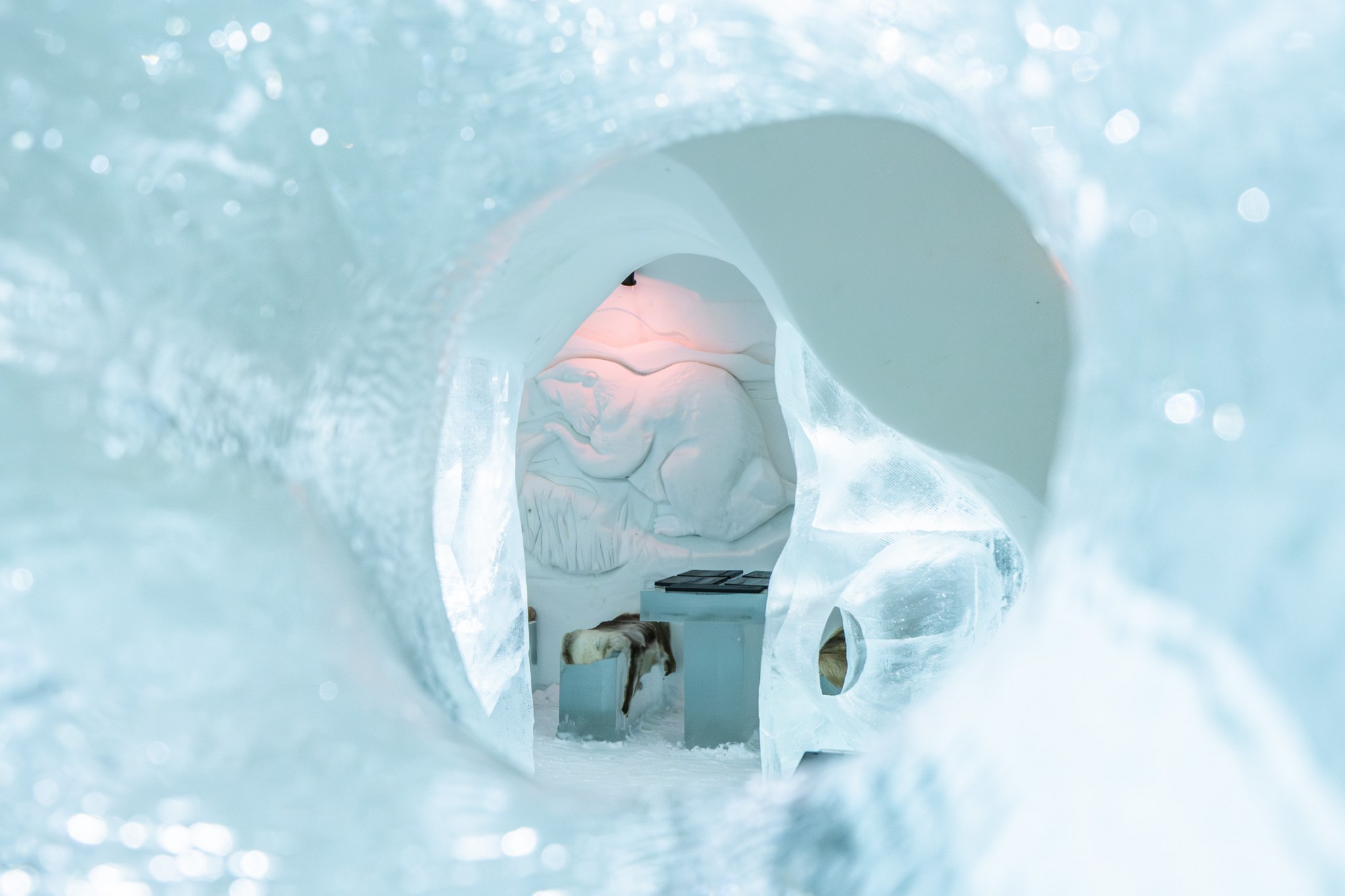 Snow and ice art in the snow hotel